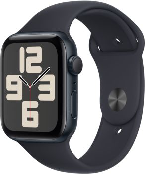 Apple Watch SE 2, 44 мм, корпус из алюминия цвета тёмная ночь, спортивный ремешок цвета тёмная ночь, GPS + Cellular, M/L